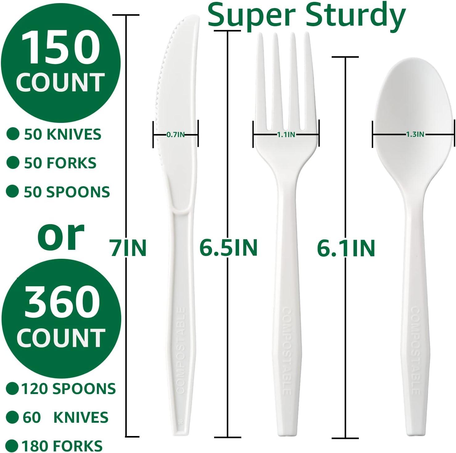 Mixed Pack Heavy Weight Compostable White PLA Fork Knife and Spoon - 360 PCS/Pack